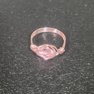 Hand Crafted Pink Wire-Wrapped Crystal Ring